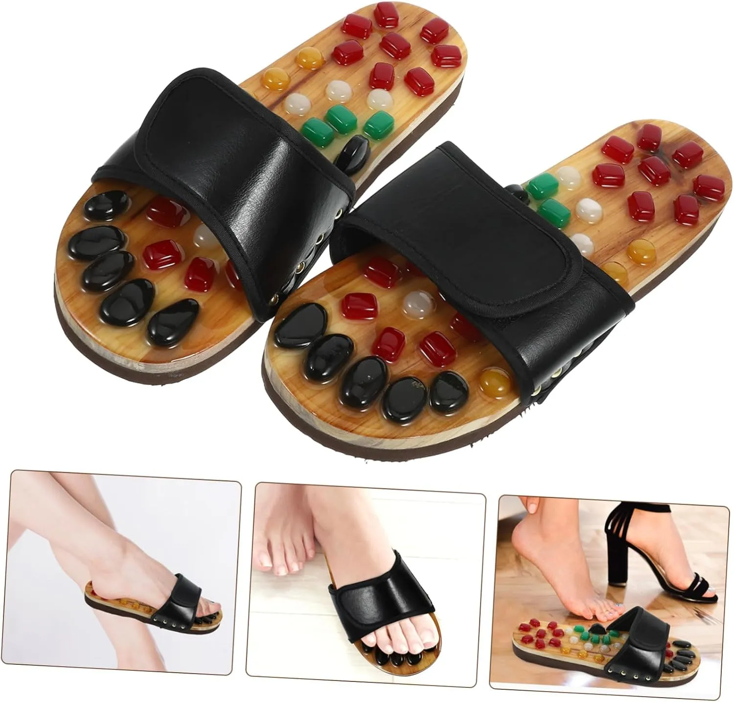 Foot Relaxing Slippers Massage Shoes Natural Jade Cobblestone Sandals Foot Health Care Size 43-44