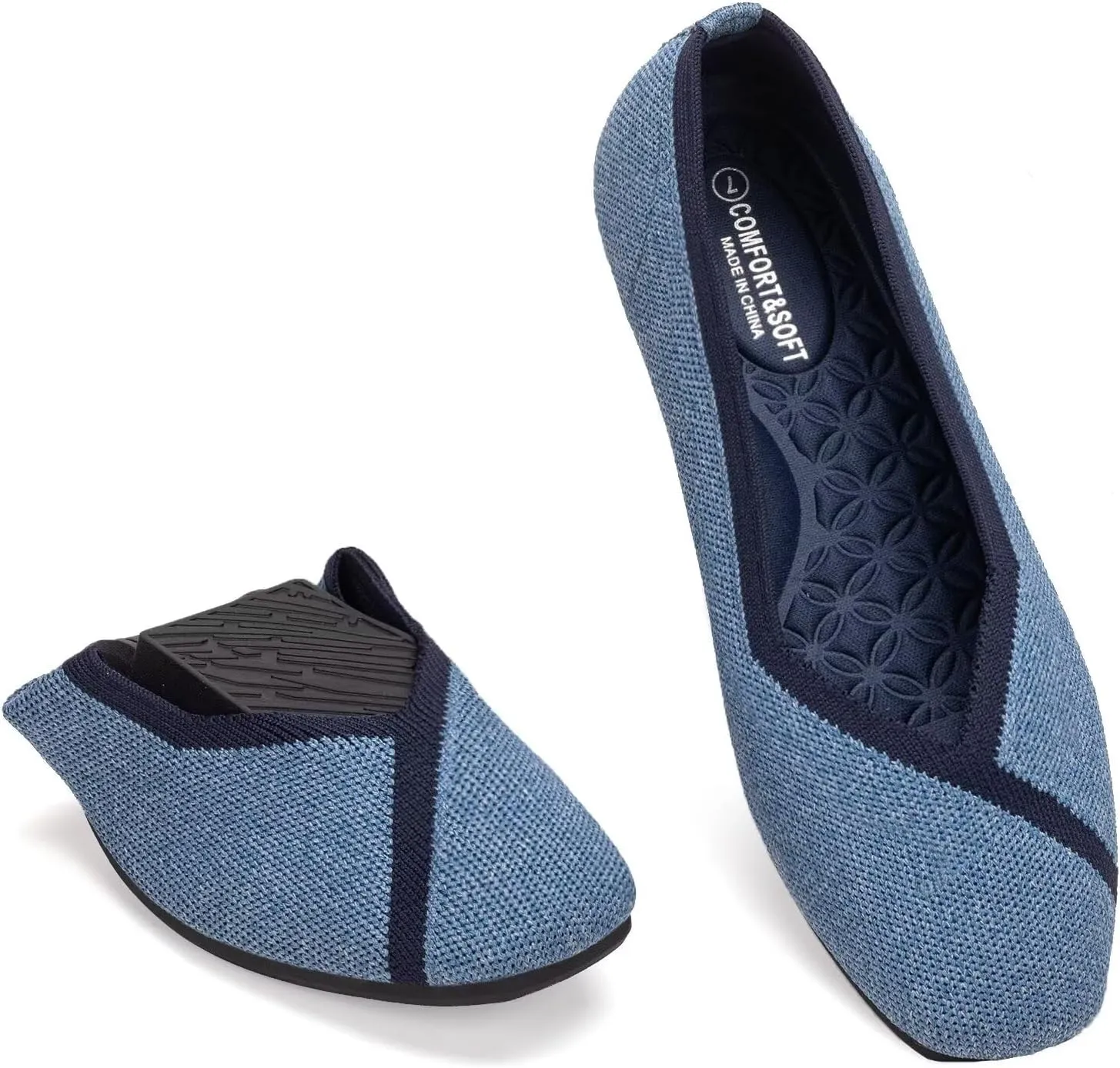 Frank Mully Womens Square Toe Flat Shoes Comfortable Knitted Flats Work Flats for Woman