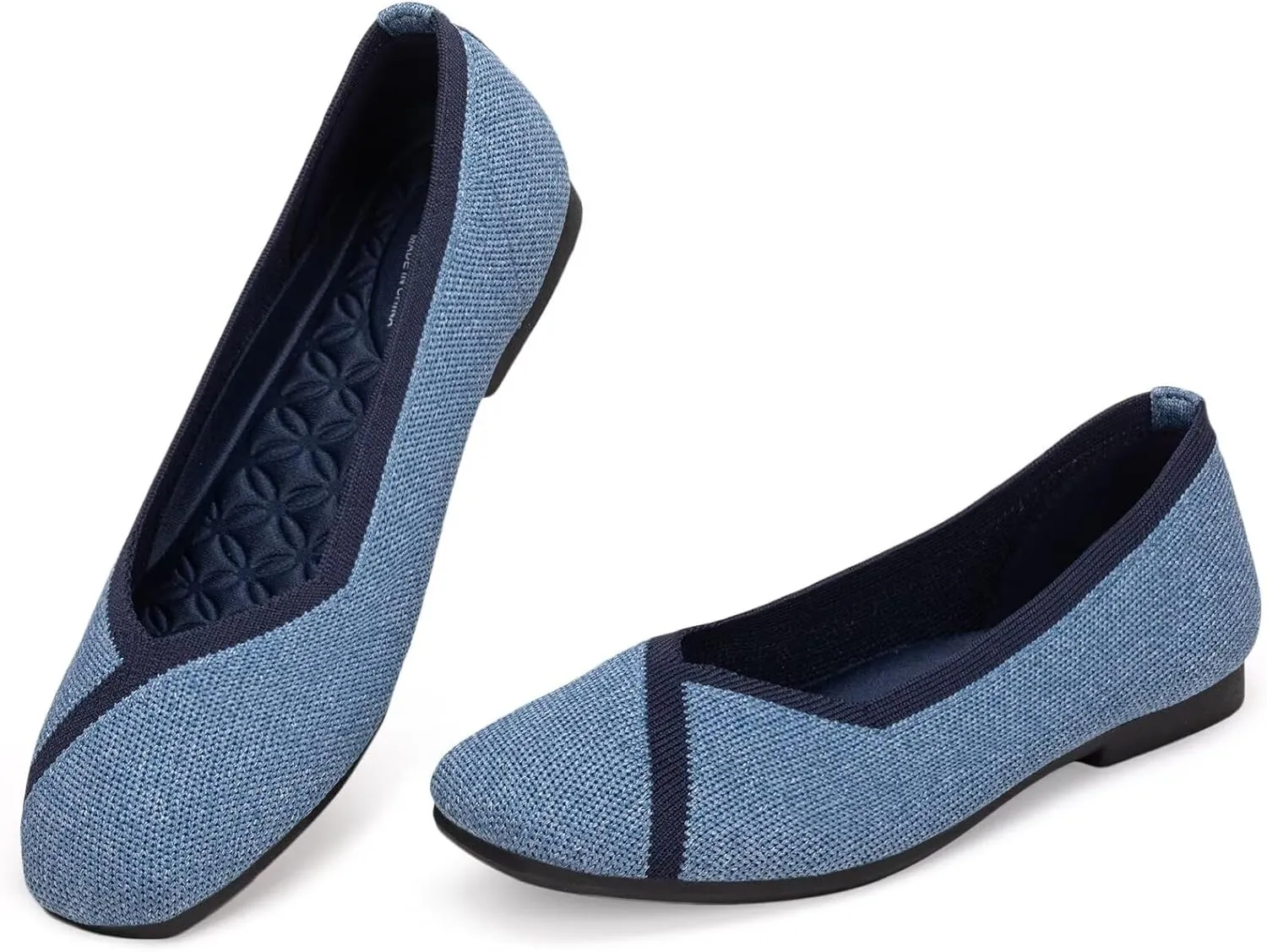 Frank Mully Womens Square Toe Flat Shoes Comfortable Knitted Flats Work Flats for Woman