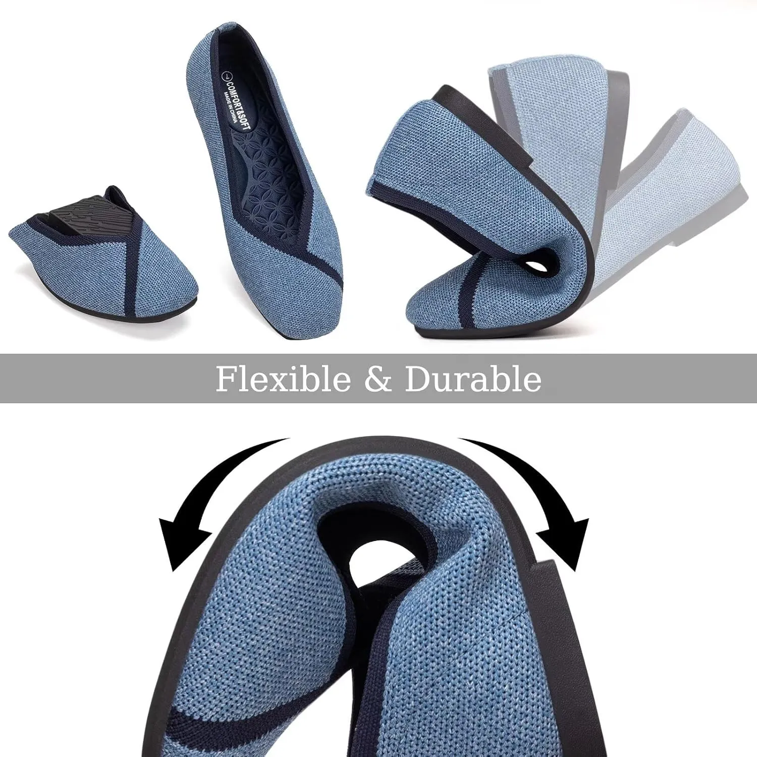 Frank Mully Womens Square Toe Flat Shoes Comfortable Knitted Flats Work Flats for Woman