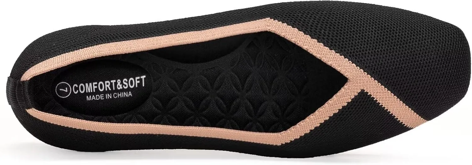 Frank Mully Womens Square Toe Flat Shoes Comfortable Knitted Flats Work Flats for Woman