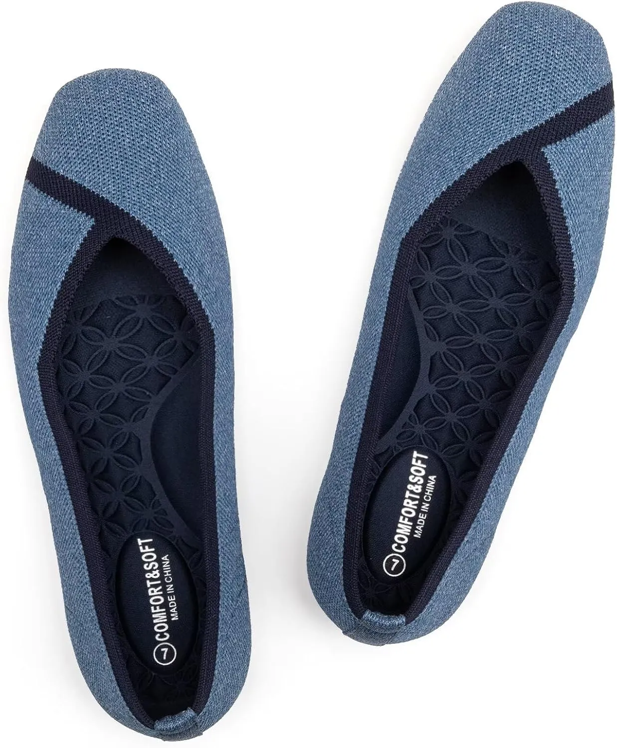 Frank Mully Womens Square Toe Flat Shoes Comfortable Knitted Flats Work Flats for Woman