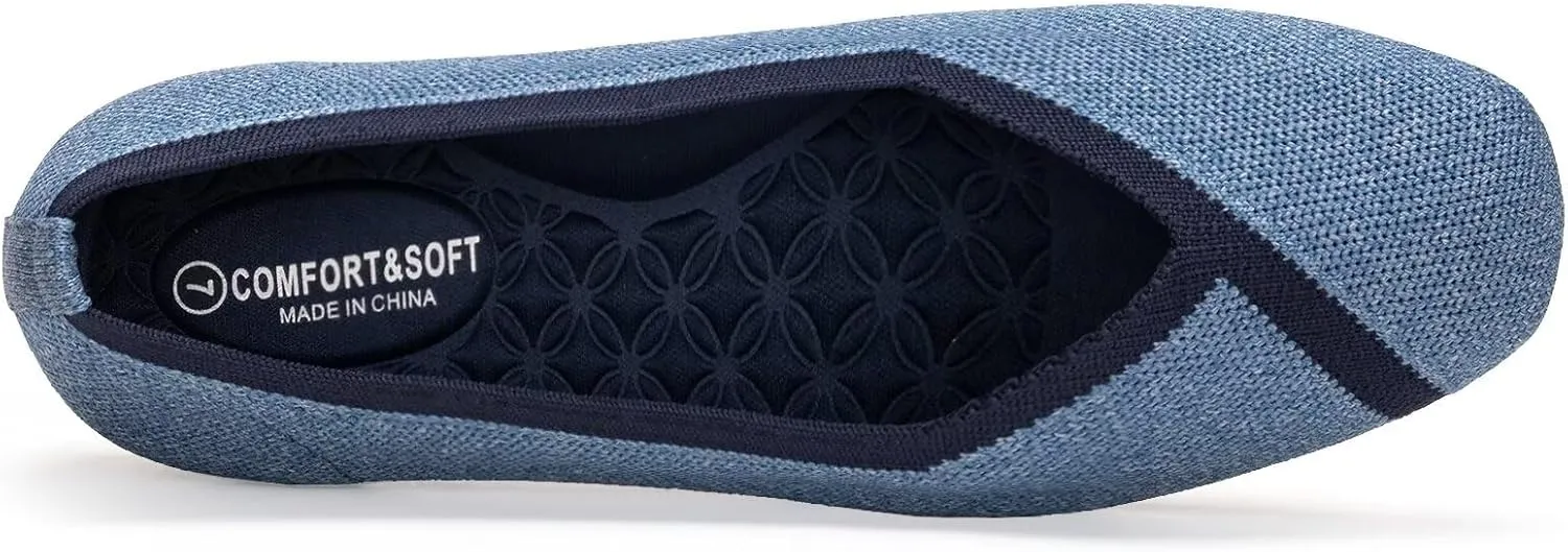 Frank Mully Womens Square Toe Flat Shoes Comfortable Knitted Flats Work Flats for Woman