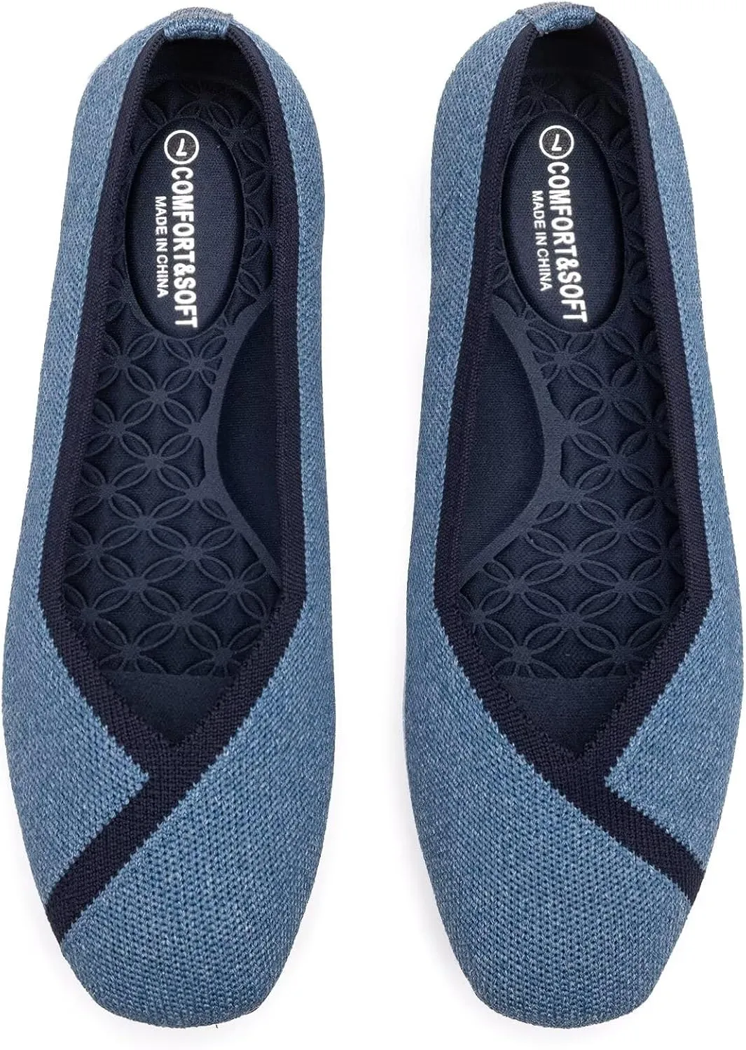 Frank Mully Womens Square Toe Flat Shoes Comfortable Knitted Flats Work Flats for Woman