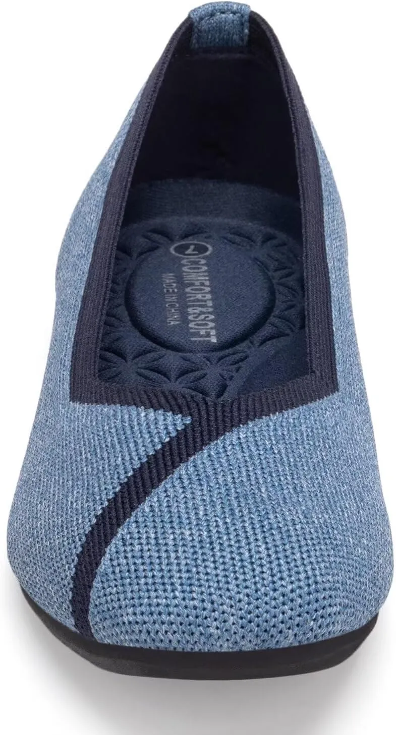 Frank Mully Womens Square Toe Flat Shoes Comfortable Knitted Flats Work Flats for Woman