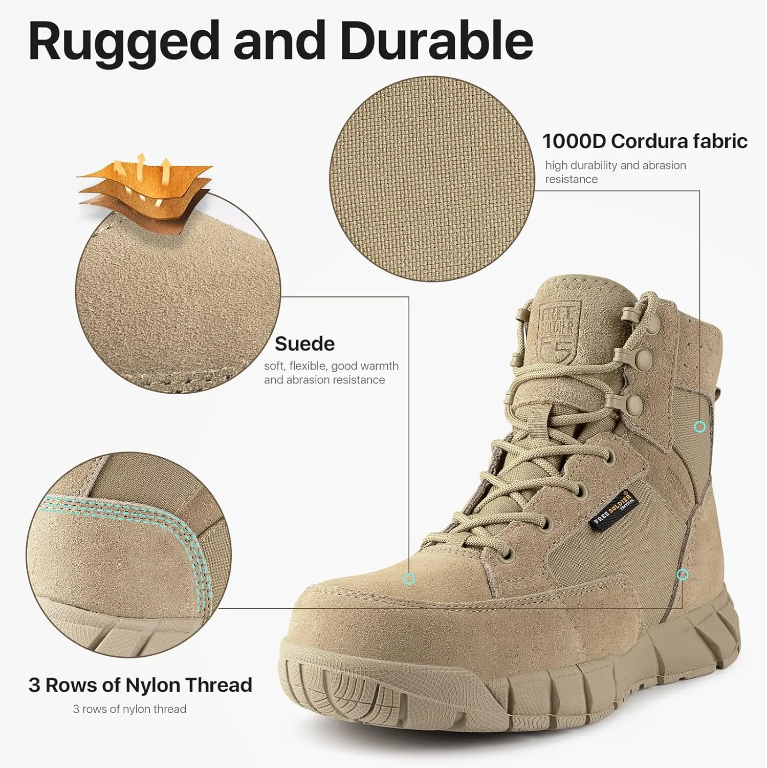 FREE SOLDIER Hiking Work Boots Women's Tactical Boots 6 Inches Lightweight Waterproof Military Boots Outdoors Desert Boots