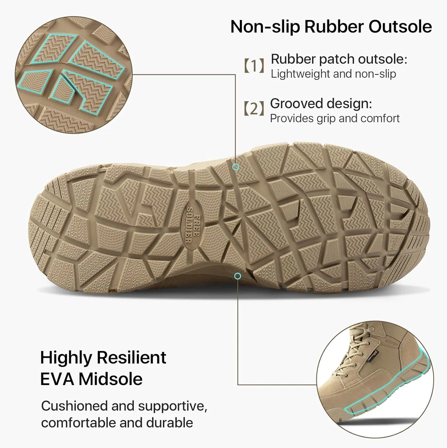 FREE SOLDIER Hiking Work Boots Women's Tactical Boots 6 Inches Lightweight Waterproof Military Boots Outdoors Desert Boots