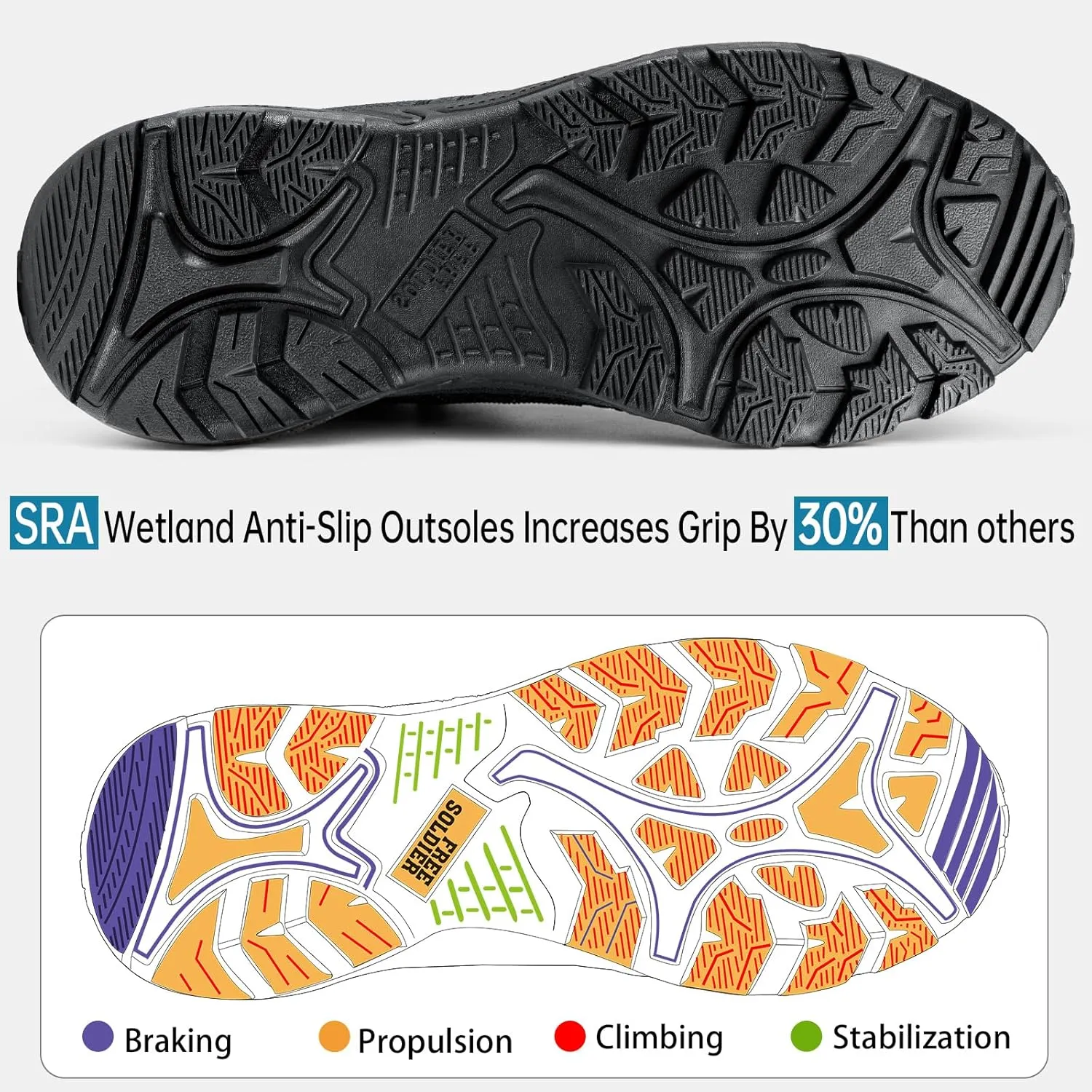 FREE SOLDIER Men's Waterproof Hiking Boots Mens Lightweight Outdoor Mid Trekking Climbing Boots for Men