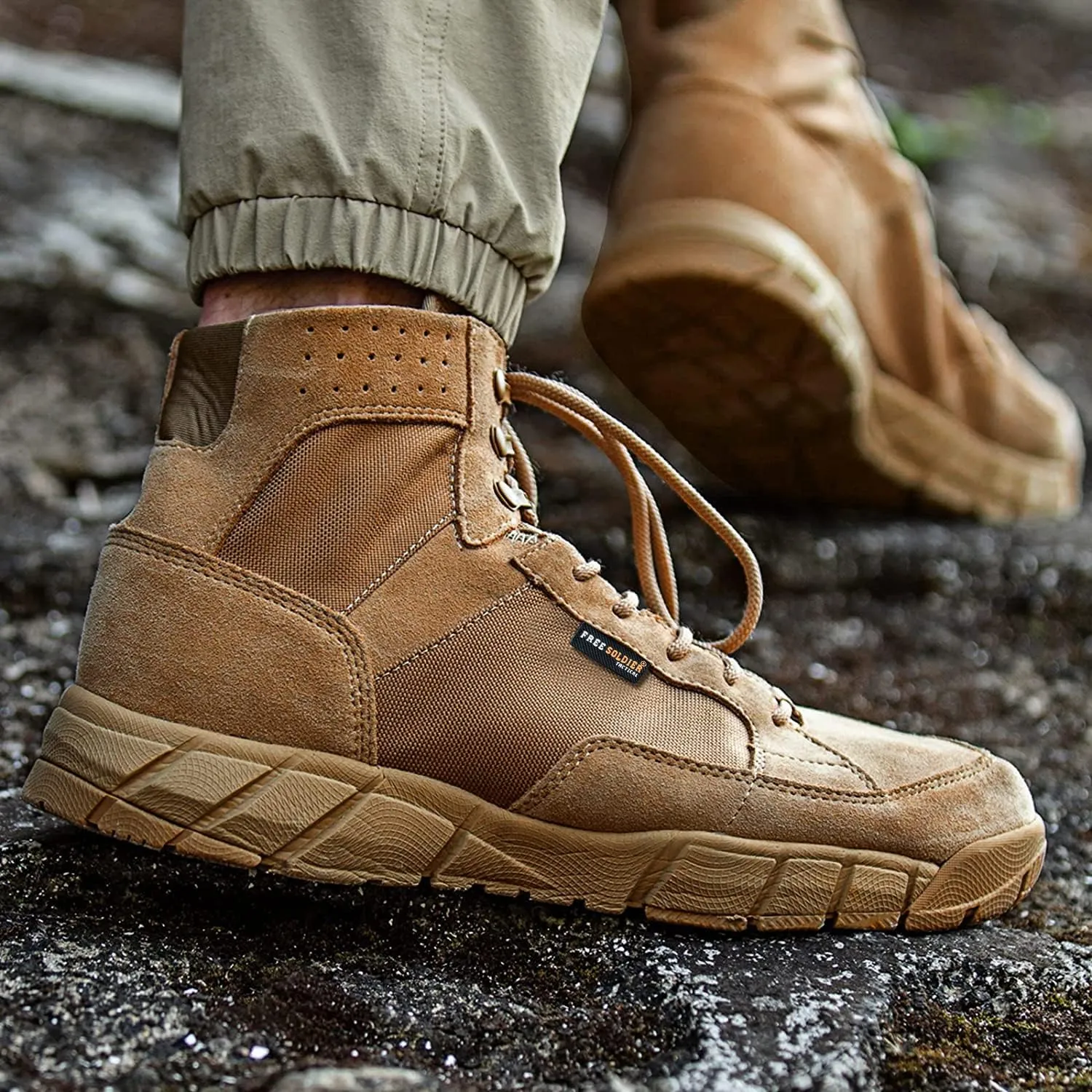FREE SOLDIER Waterproof Hiking Boots Men's Tactical Work Boots Breathable Desert Boots 6 Inches Lightweight Military Boots