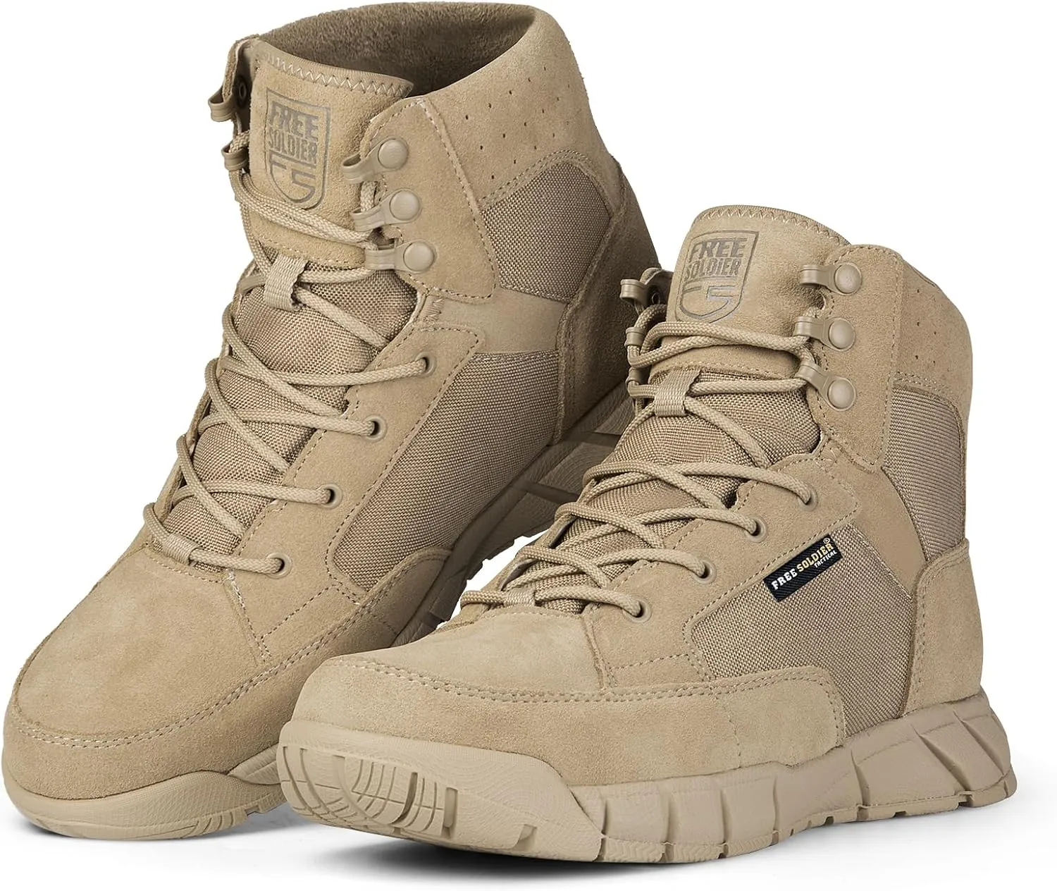 FREE SOLDIER Waterproof Hiking Work Boots Men's Tactical Boots 6 Inches Lightweight Military Boots Breathable Desert Boots(Tan 12W)