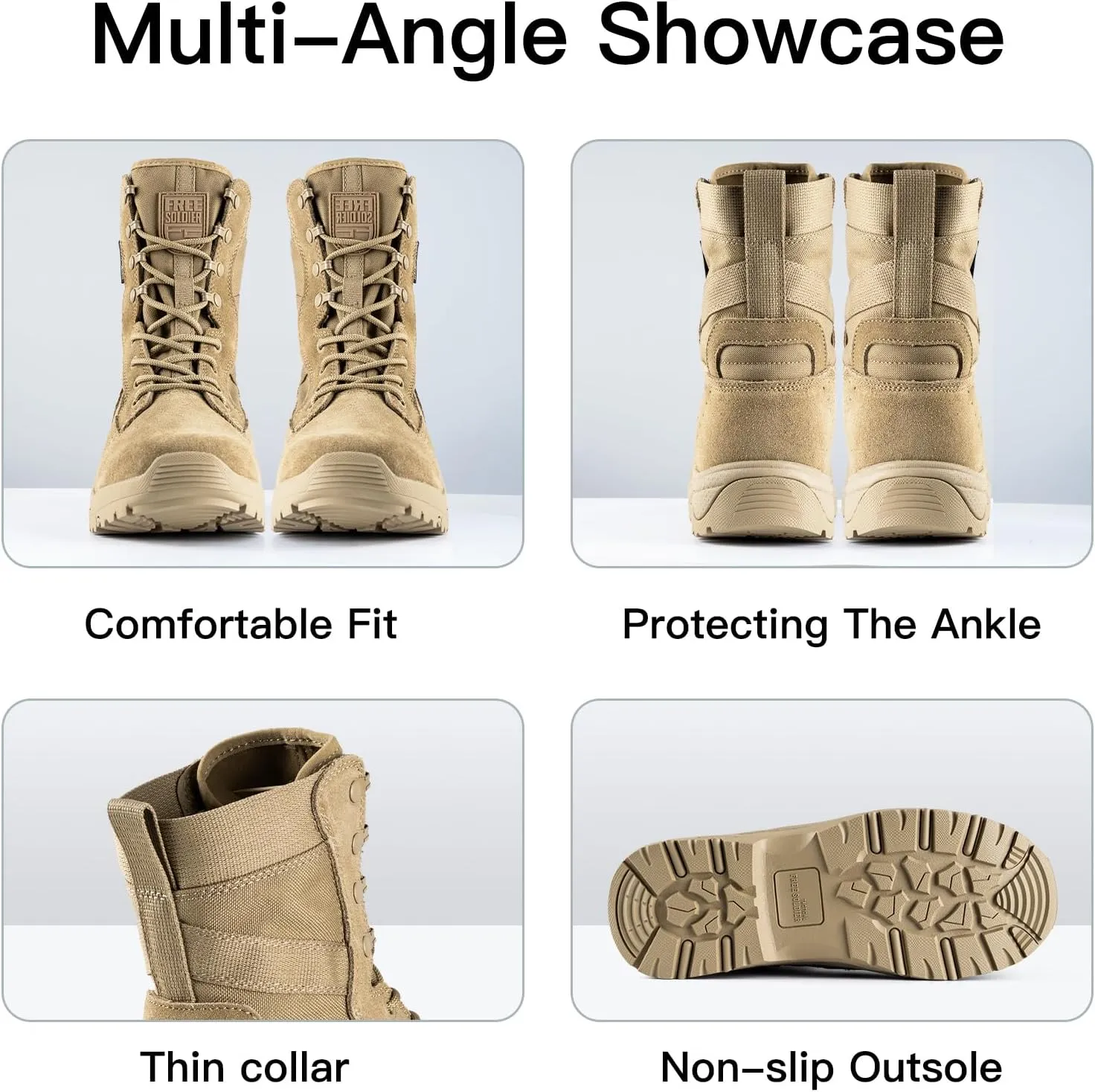 FREE SOLDIER Women's Tactical Boots 8 Inches Lightweight Combat Boots Durable Suede Leather Military Work Boot Desert Outdoors Boot