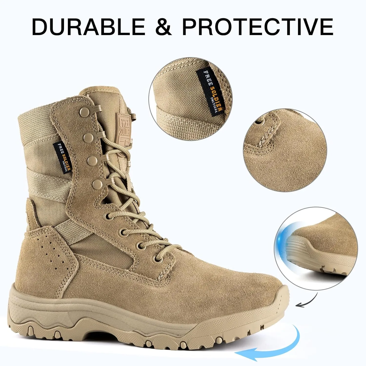 FREE SOLDIER Women's Tactical Boots 8 Inches Lightweight Combat Boots Durable Suede Leather Military Work Boot Desert Outdoors Boot