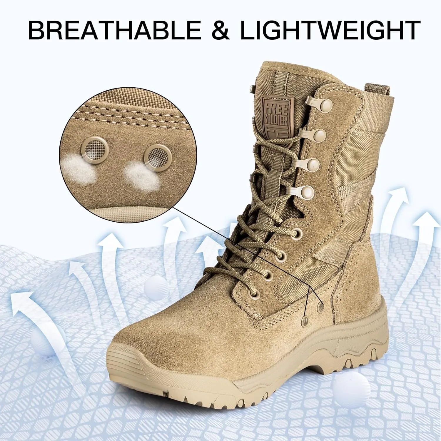 FREE SOLDIER Women's Tactical Boots 8 Inches Lightweight Combat Boots Durable Suede Leather Military Work Boot Desert Outdoors Boot