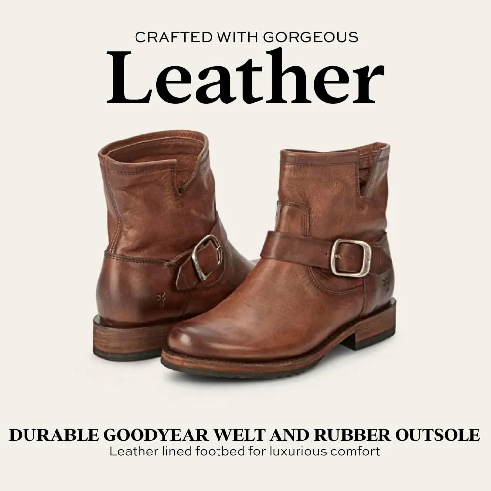 Frye Veronica Booties for Women Made from Full Grain Brush-Off Leather with Antique Metal Hardware and Waterproof, Hand-Stitched Goodyear Welt Construction