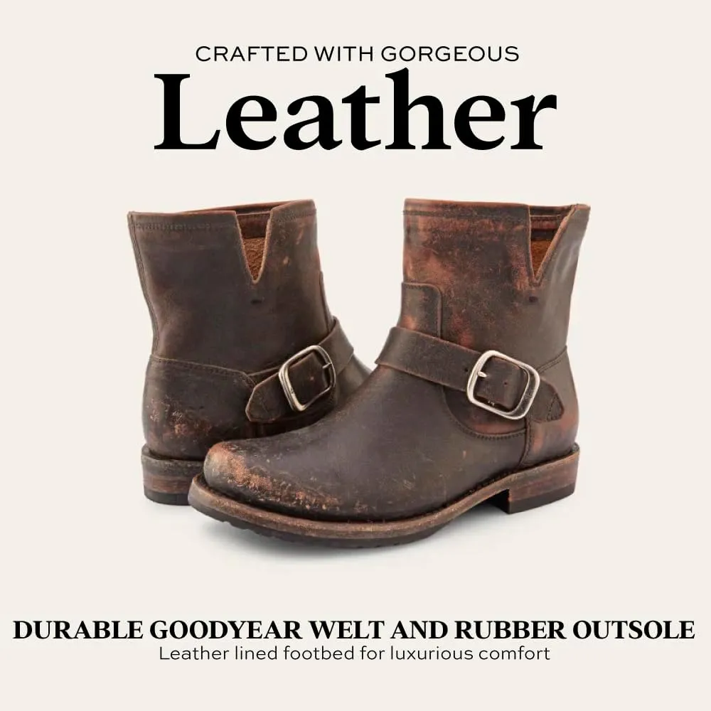 Frye Veronica Booties for Women Made from Full Grain Brush-Off Leather with Antique Metal Hardware and Waterproof, Hand-Stitched Goodyear Welt Construction