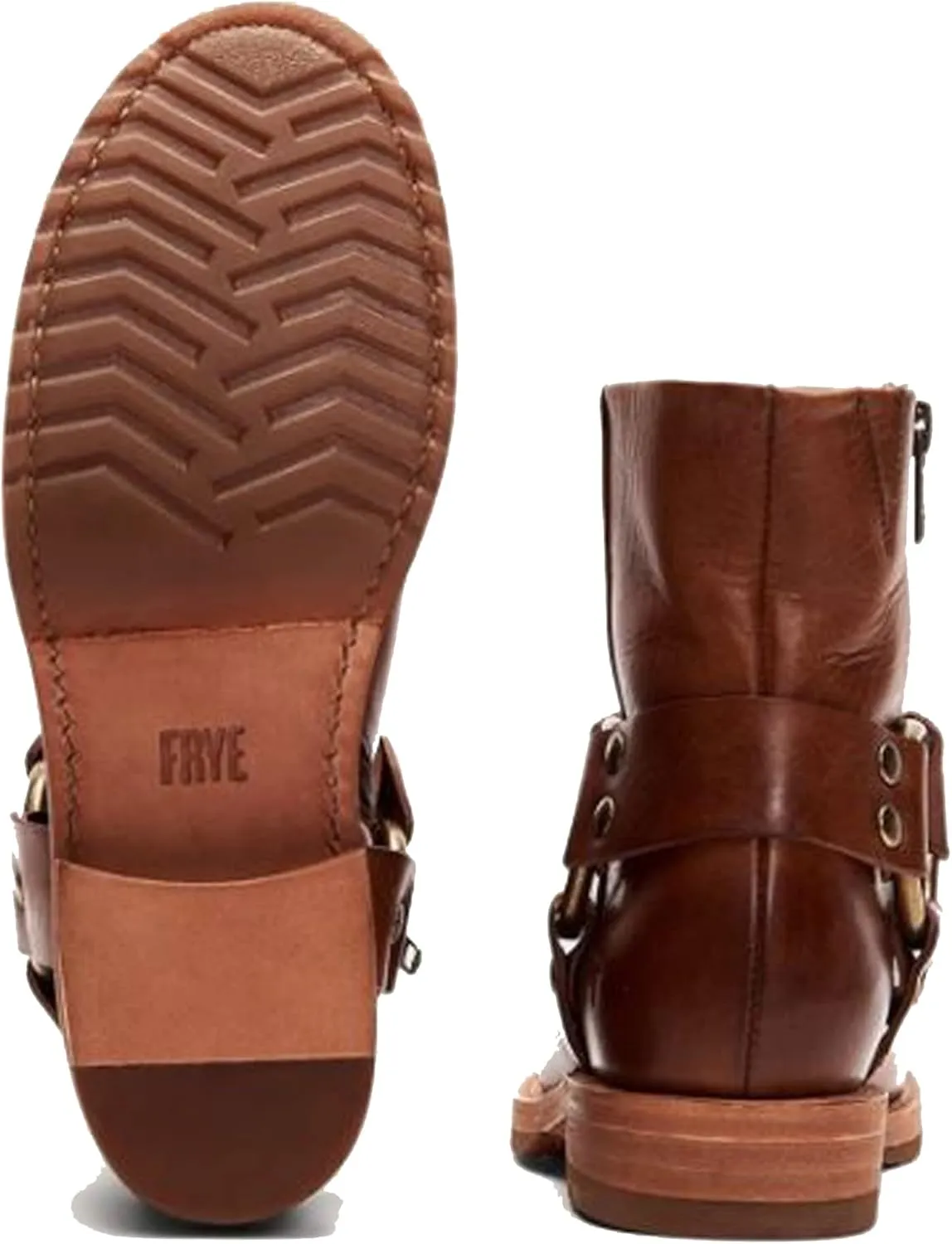 Frye Veronica Harness Short 6" Booties for Women - Leather Upper with Luxurious Leather Lining, Inside Zipper, Snap Harness, and Rubber Lug Outsole