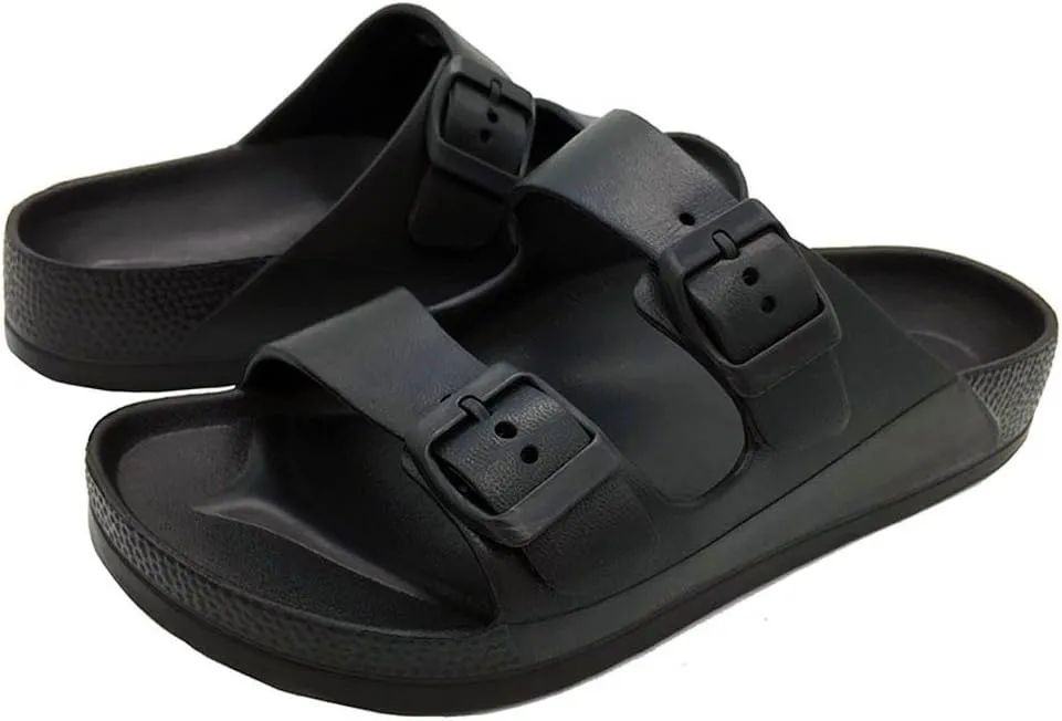 FUNKYMONKEY Men's Comfort Slides Double Buckle Adjustable EVA Flat Sandals