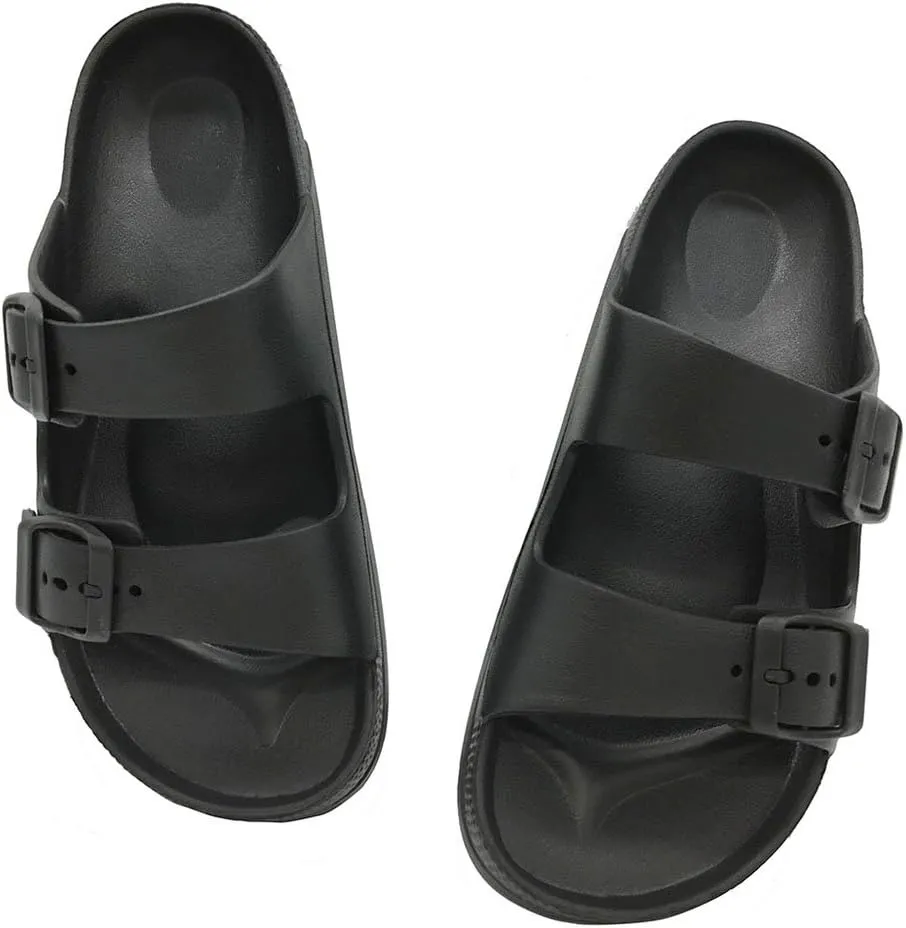 FUNKYMONKEY Men's Comfort Slides Double Buckle Adjustable EVA Flat Sandals