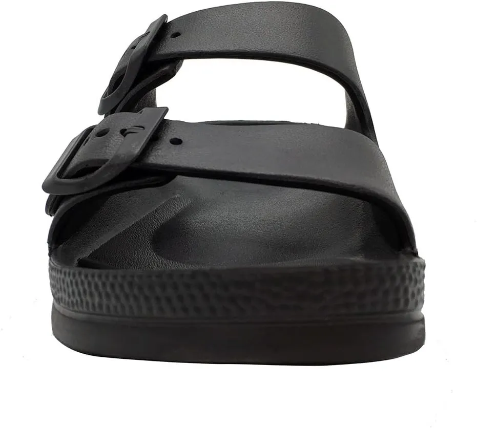 FUNKYMONKEY Men's Comfort Slides Double Buckle Adjustable EVA Flat Sandals