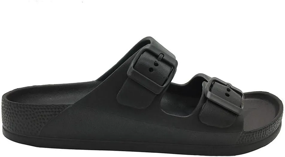 FUNKYMONKEY Men's Comfort Slides Double Buckle Adjustable EVA Flat Sandals