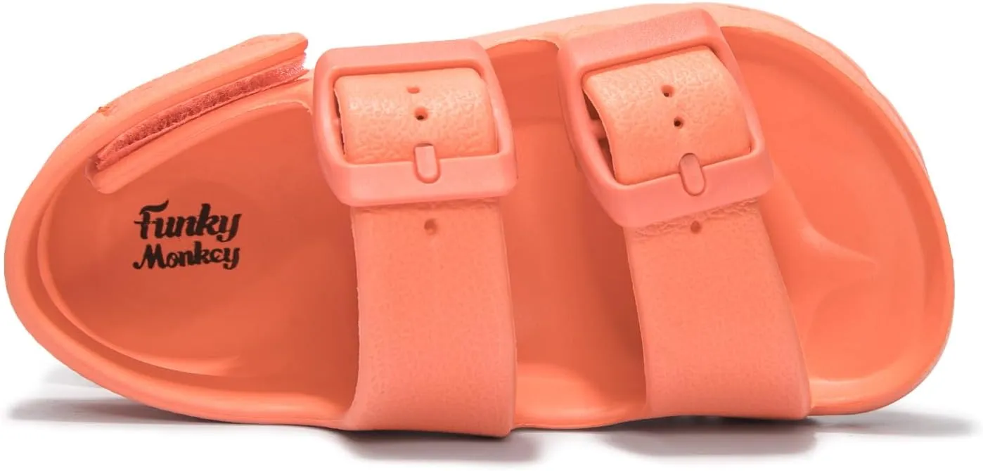 FUNKYMONKEY Unisex-Child Slides Double Buckle Adjustable EVA Flat Sandals for Boys Girls