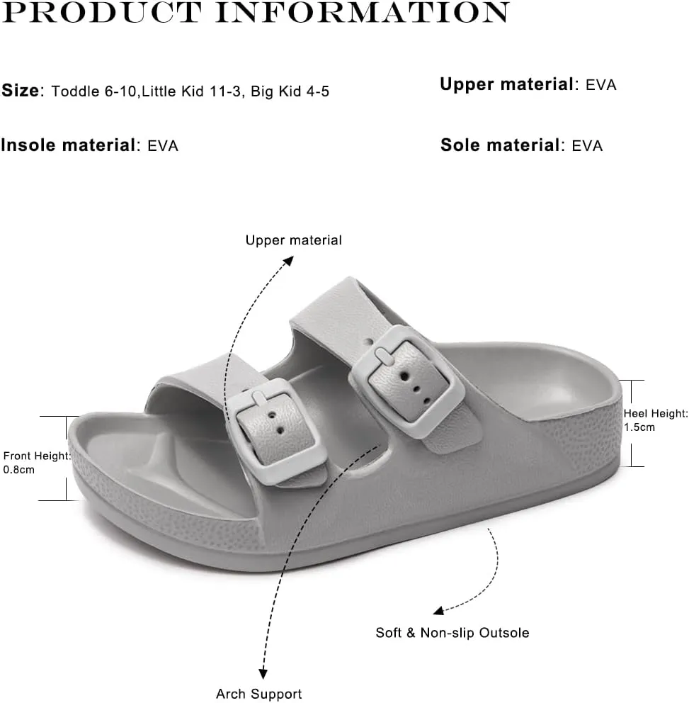 FUNKYMONKEY Unisex-Child Slides Double Buckle Adjustable EVA Flat Sandals for Boys Girls
