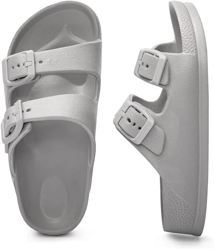 FUNKYMONKEY Unisex-Child Slides Double Buckle Adjustable EVA Flat Sandals for Boys Girls