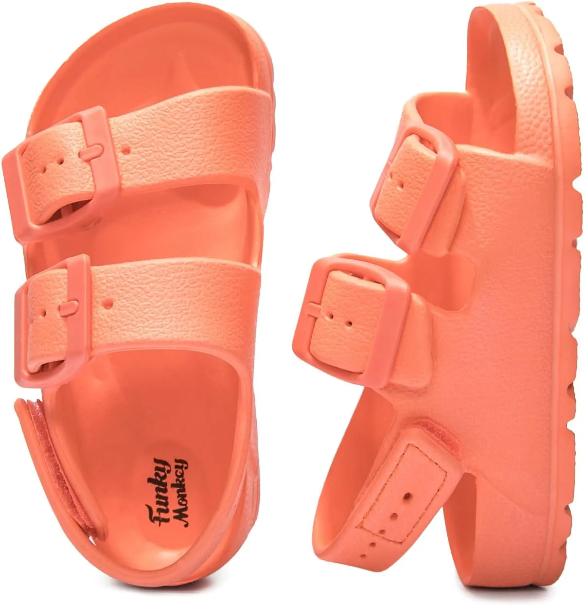 FUNKYMONKEY Unisex-Child Slides Double Buckle Adjustable EVA Flat Sandals for Boys Girls