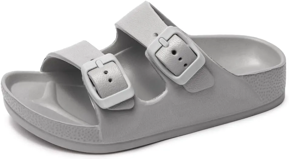 FUNKYMONKEY Unisex-Child Slides Double Buckle Adjustable EVA Flat Sandals for Boys Girls