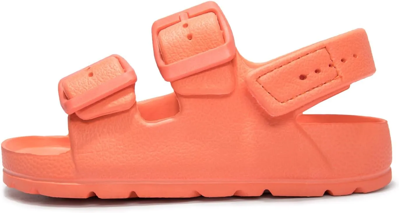 FUNKYMONKEY Unisex-Child Slides Double Buckle Adjustable EVA Flat Sandals for Boys Girls