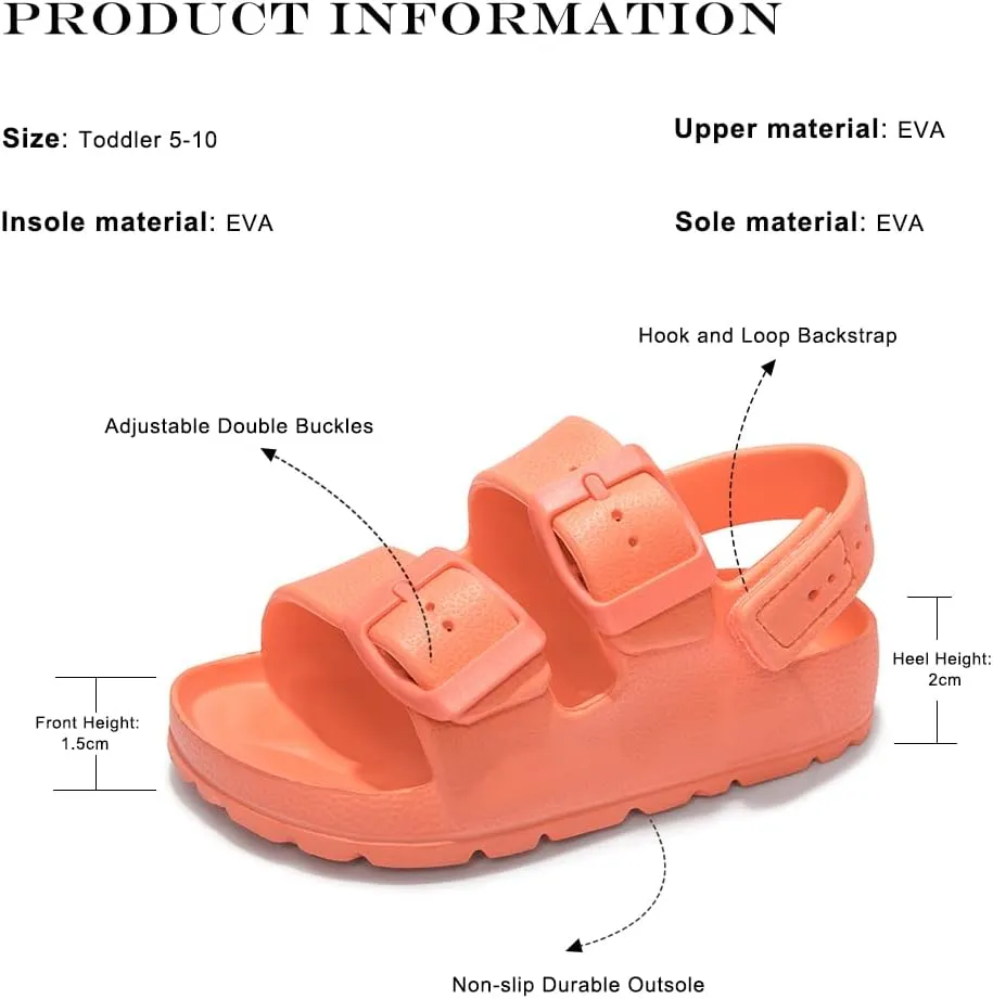 FUNKYMONKEY Unisex-Child Slides Double Buckle Adjustable EVA Flat Sandals for Boys Girls