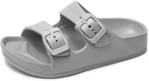 FUNKYMONKEY Unisex-Child Slides Double Buckle Adjustable EVA Flat Sandals for Boys Girls