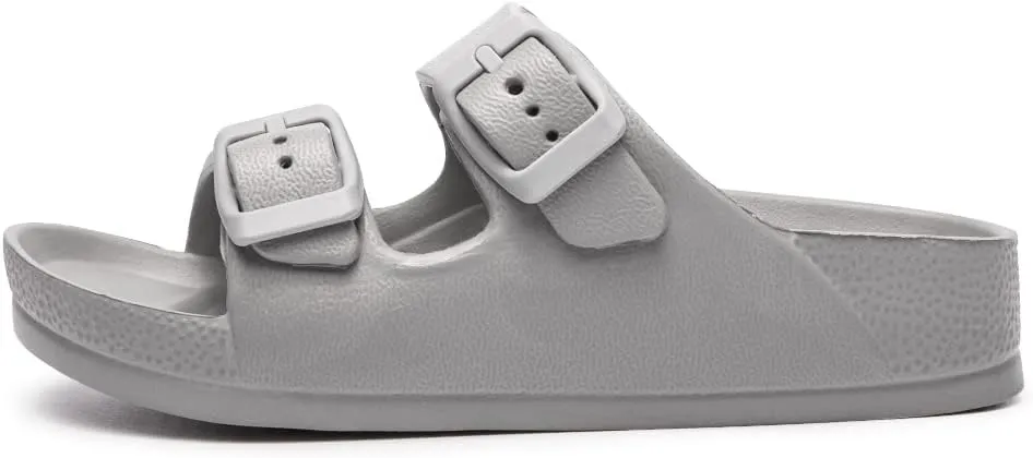 FUNKYMONKEY Unisex-Child Slides Double Buckle Adjustable EVA Flat Sandals for Boys Girls