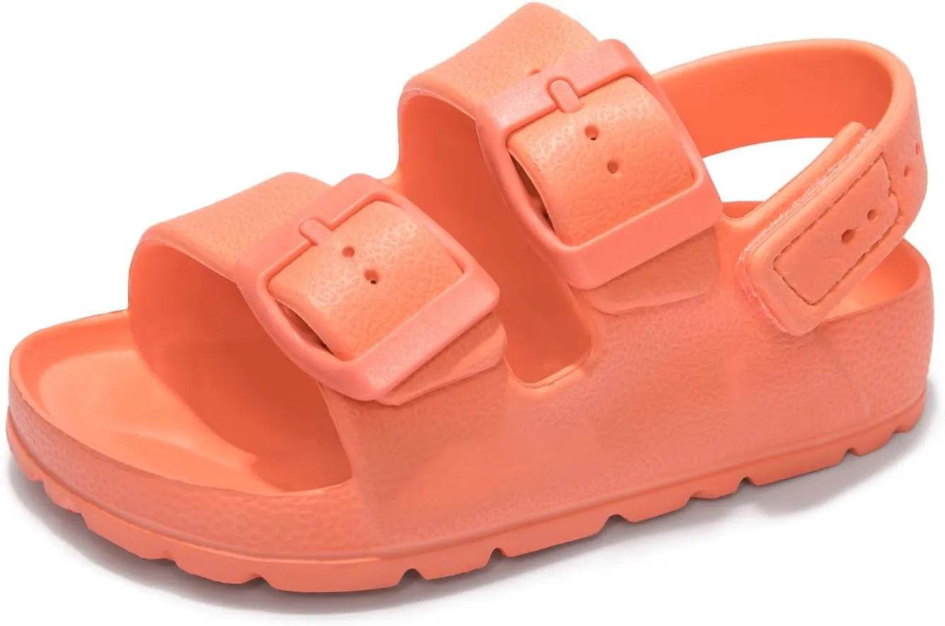 FUNKYMONKEY Unisex-Child Slides Double Buckle Adjustable EVA Flat Sandals for Boys Girls