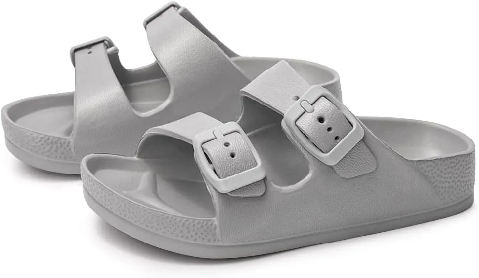 FUNKYMONKEY Unisex-Child Slides Double Buckle Adjustable EVA Flat Sandals for Boys Girls