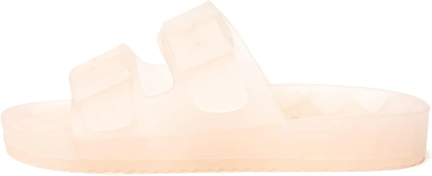 FUNKYMONKEY Women's Comfort Slides Double Buckle Adjustable Plastics Flat Sandals