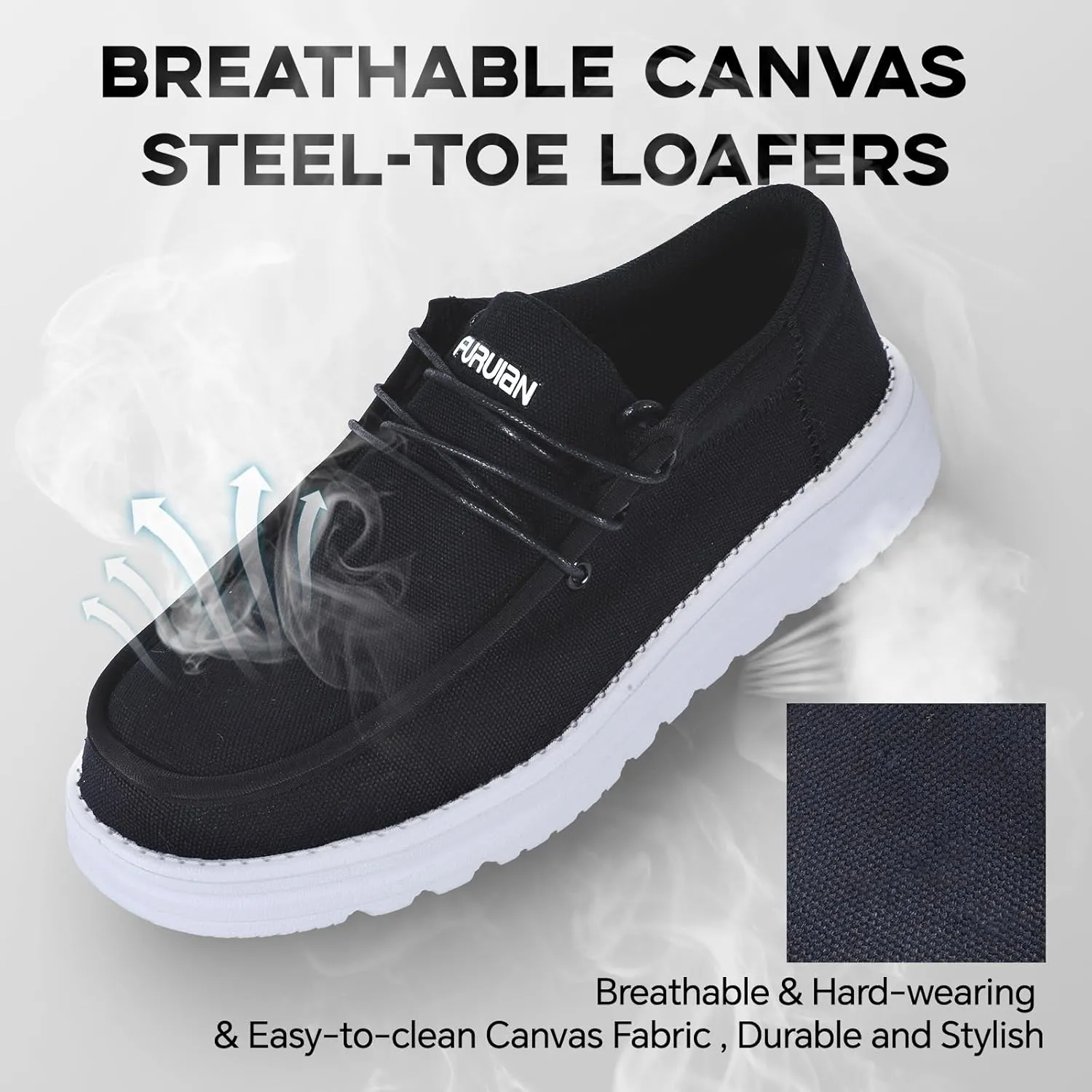 Furuian Steel Toe Shoes for Men Low-top Safety Work Shoes for Men Lightweight Steel Toe Sneakers Comfortable Canvas Work Loafers Zapatos De Trabajo para Hombres