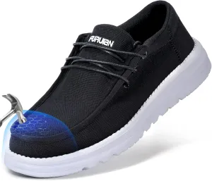 Furuian Steel Toe Shoes for Men Low-top Safety Work Shoes for Men Lightweight Steel Toe Sneakers Comfortable Canvas Work Loafers Zapatos De Trabajo para Hombres