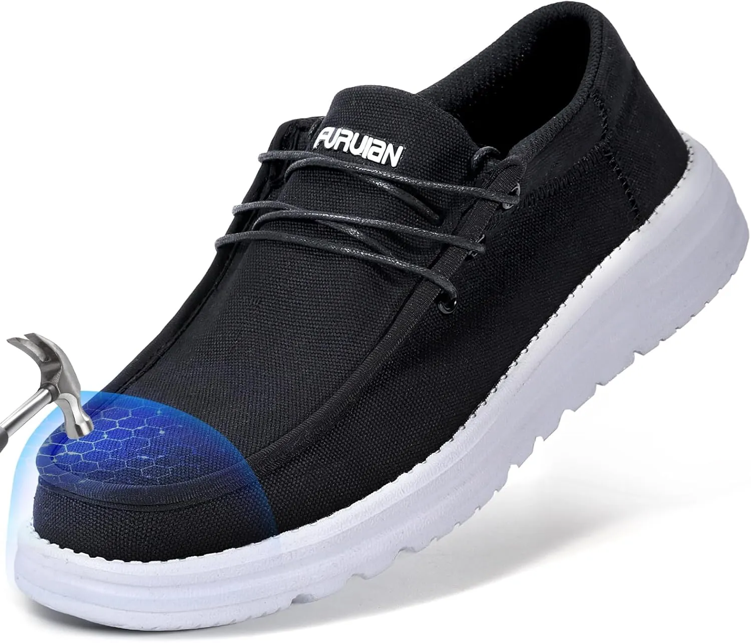 Furuian Steel Toe Shoes for Men Low-top Safety Work Shoes for Men Lightweight Steel Toe Sneakers Comfortable Canvas Work Loafers Zapatos De Trabajo para Hombres