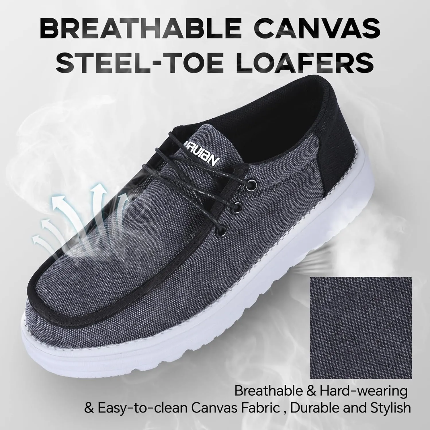 Furuian Steel Toe Shoes for Men Low-top Safety Work Shoes for Men Lightweight Steel Toe Sneakers Comfortable Canvas Work Loafers Zapatos De Trabajo para Hombres