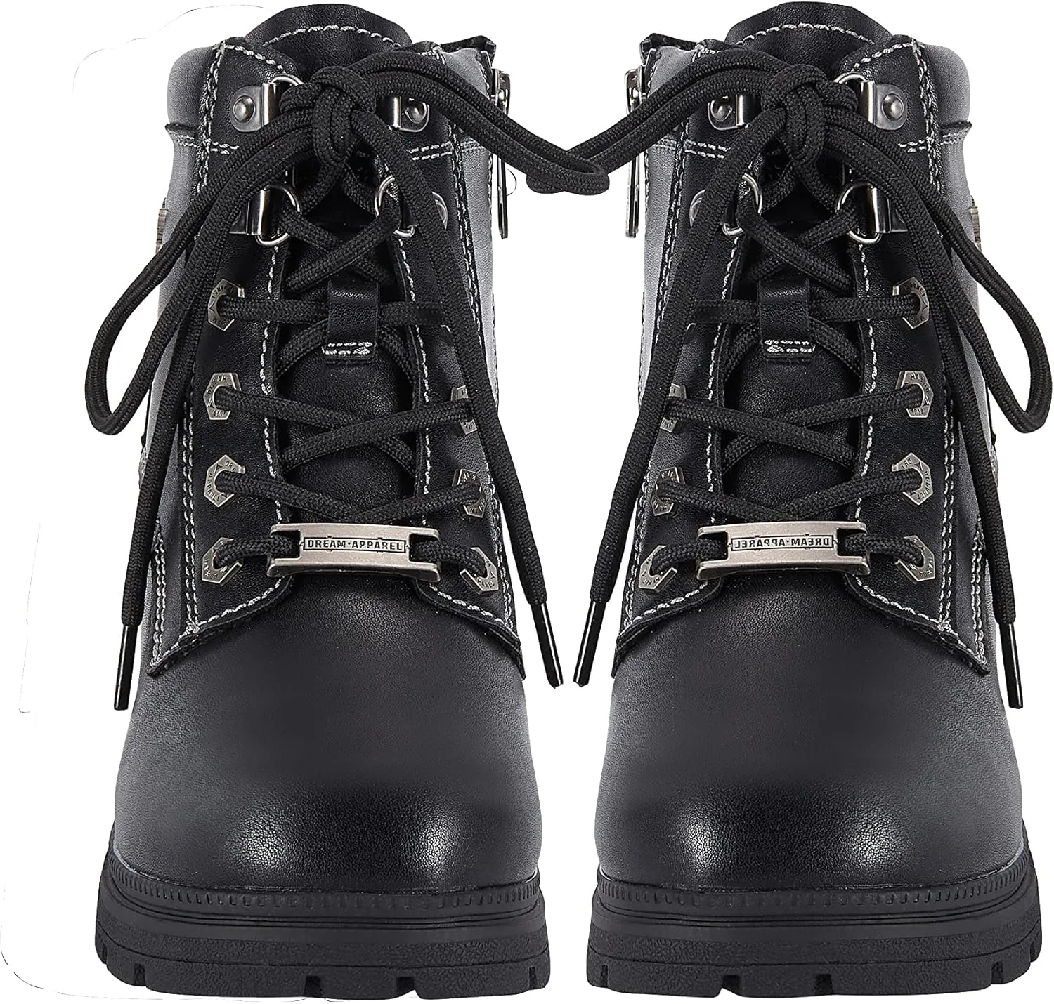 GARGOYLE BELLS Women's Motorcycle Ankle Boots with Zipper, Black Lace-up Biker Boots with Low Heel for Ladies
