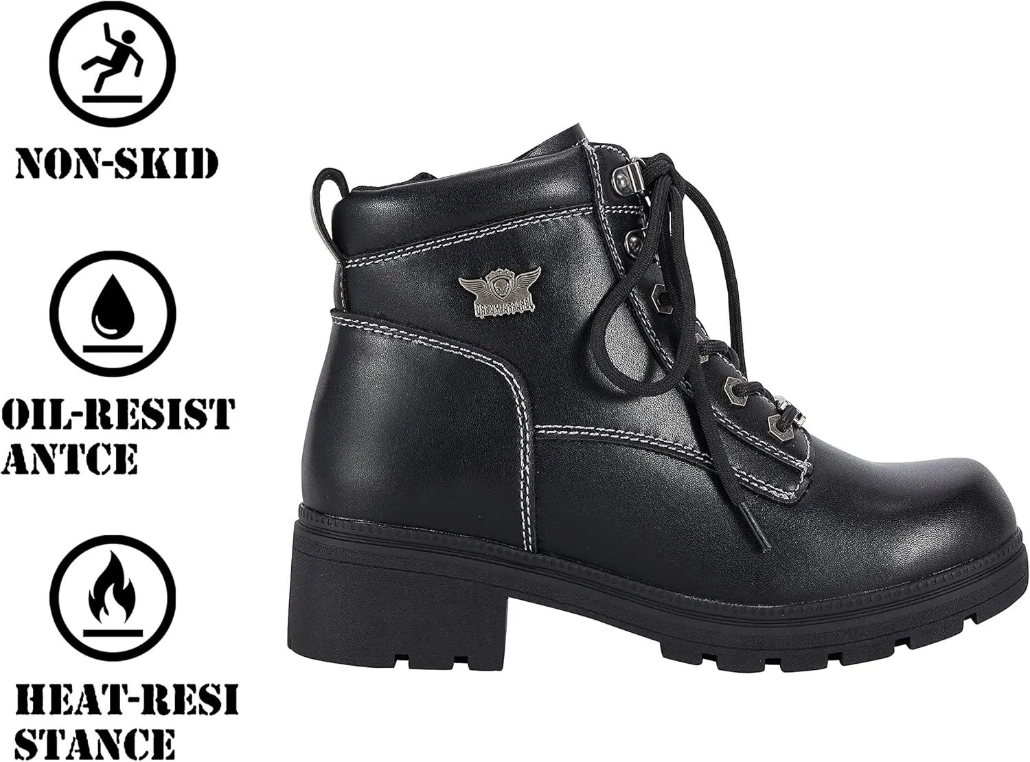 GARGOYLE BELLS Women's Motorcycle Ankle Boots with Zipper, Black Lace-up Biker Boots with Low Heel for Ladies