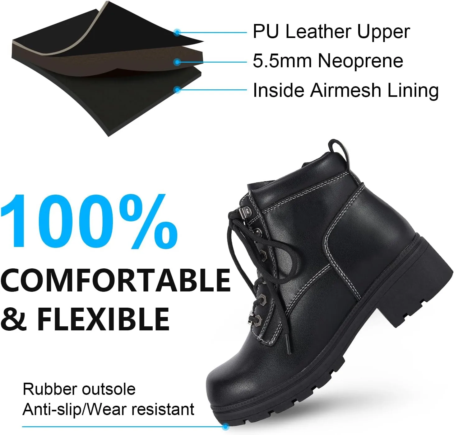 GARGOYLE BELLS Women's Motorcycle Ankle Boots with Zipper, Black Lace-up Biker Boots with Low Heel for Ladies