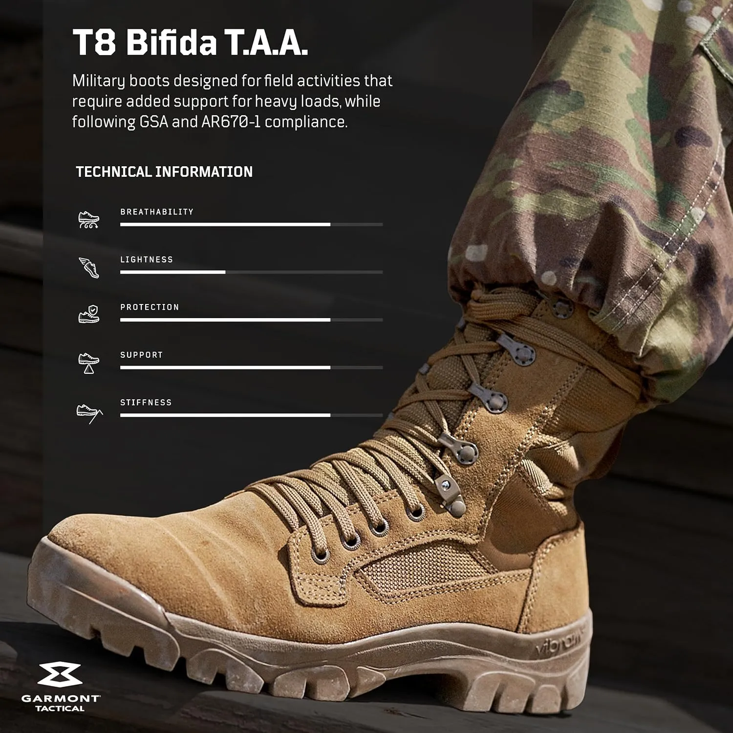 GARMONT TACTICAL T8 Bifida T.A.A. Military Combat Boots for Men and Women, Army, Air Force, AR670-1 Compliant Footwear, Suede Leather, Multi-Terrain Shoes