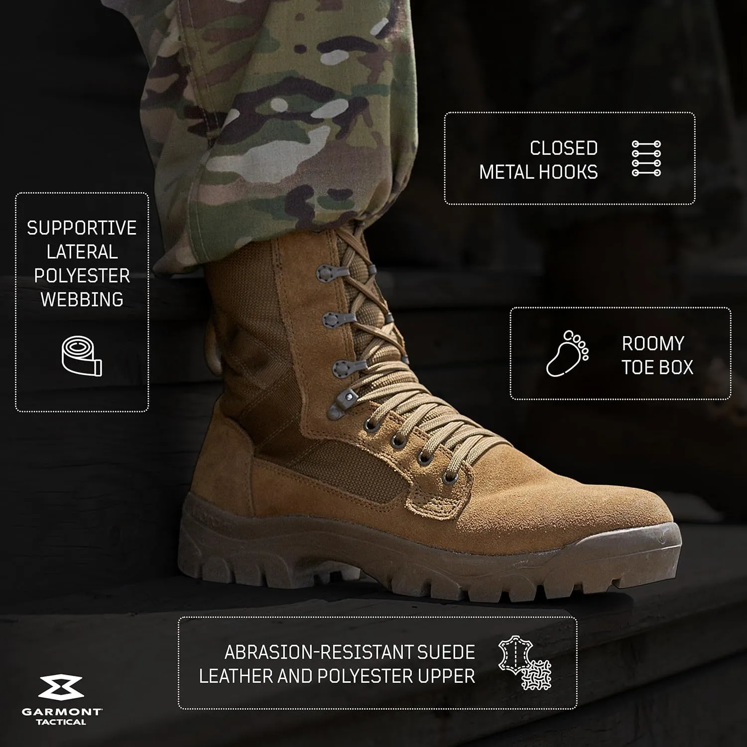 GARMONT TACTICAL T8 Bifida T.A.A. Military Combat Boots for Men and Women, Army, Air Force, AR670-1 Compliant Footwear, Suede Leather, Multi-Terrain Shoes