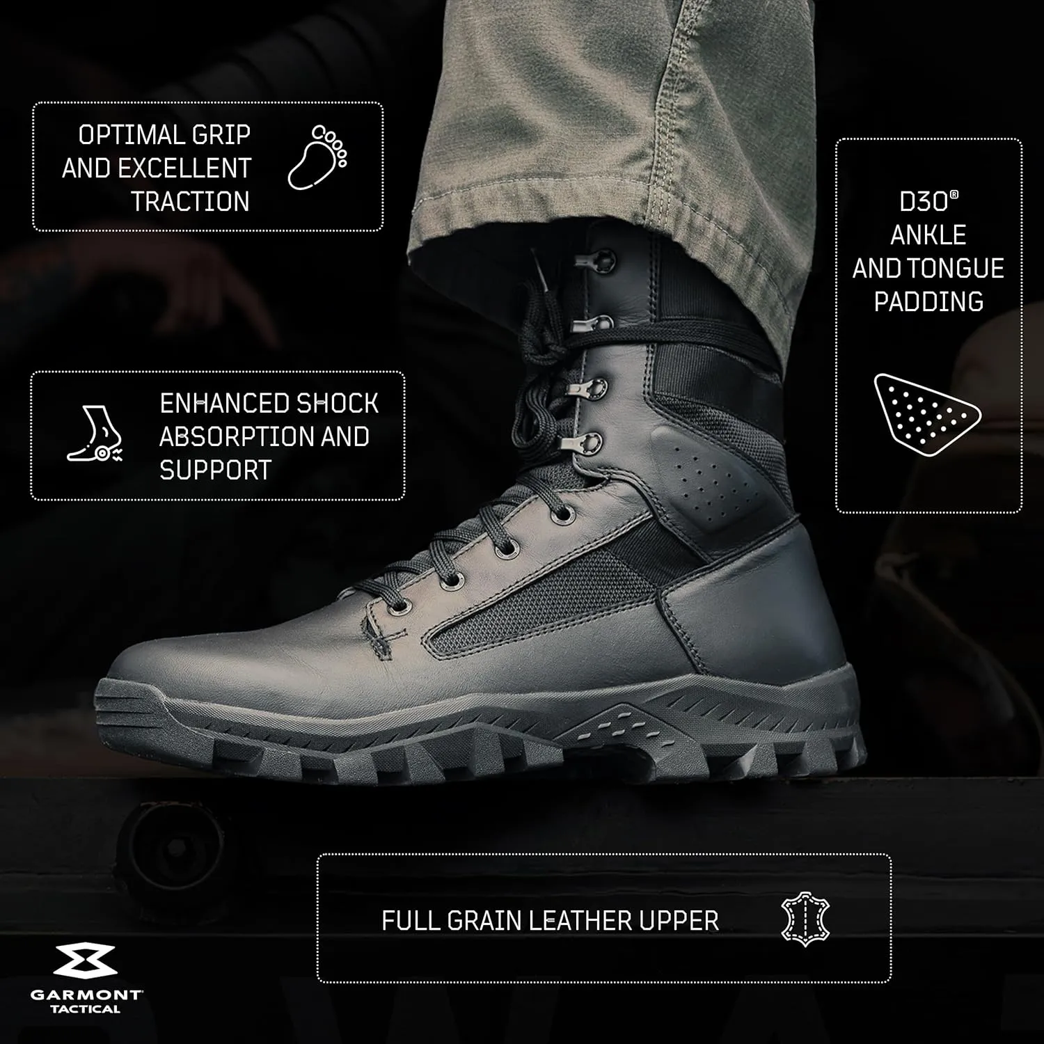 GARMONT TACTICAL T8 Defense LE Law Enforcement EMS Boots for Men and Women, Full Grain Leather, Wide