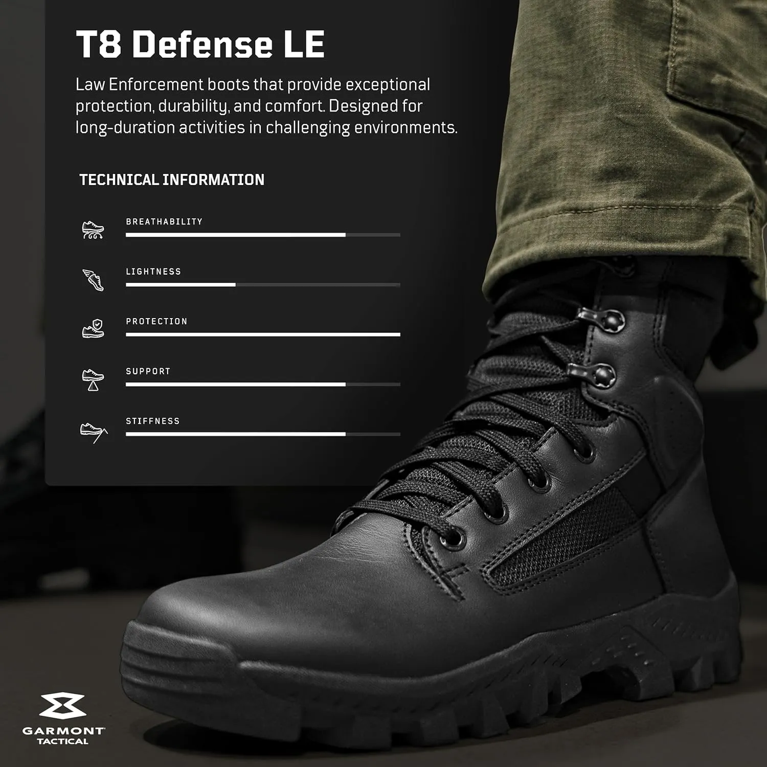 GARMONT TACTICAL T8 Defense LE Law Enforcement EMS Boots for Men and Women, Full Grain Leather, Wide