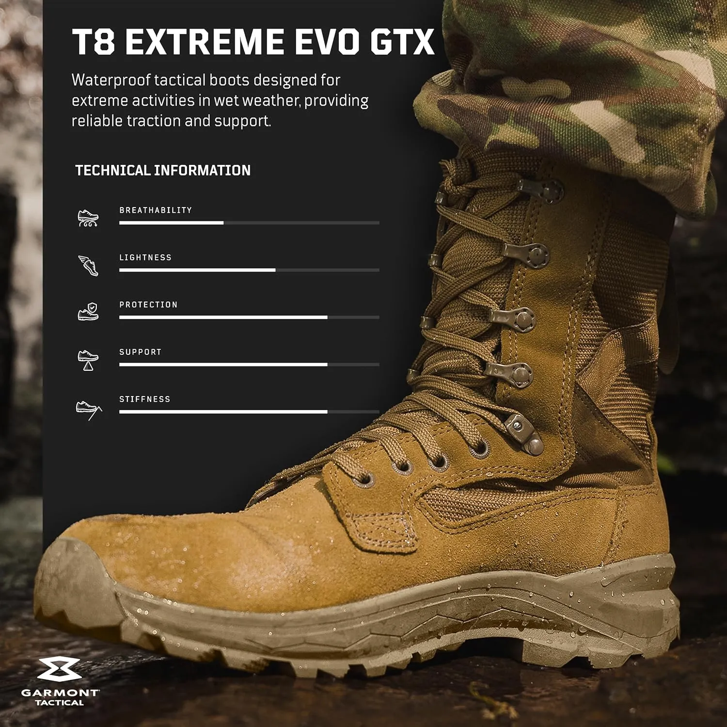 GARMONT TACTICAL T8 Extreme EVO GTX Military Combat Boots for Men and Women, Army, Air Force, AR670-1 Compliant, Waterproof Insulated Outdoor Footwear, Suede Leather Shoes