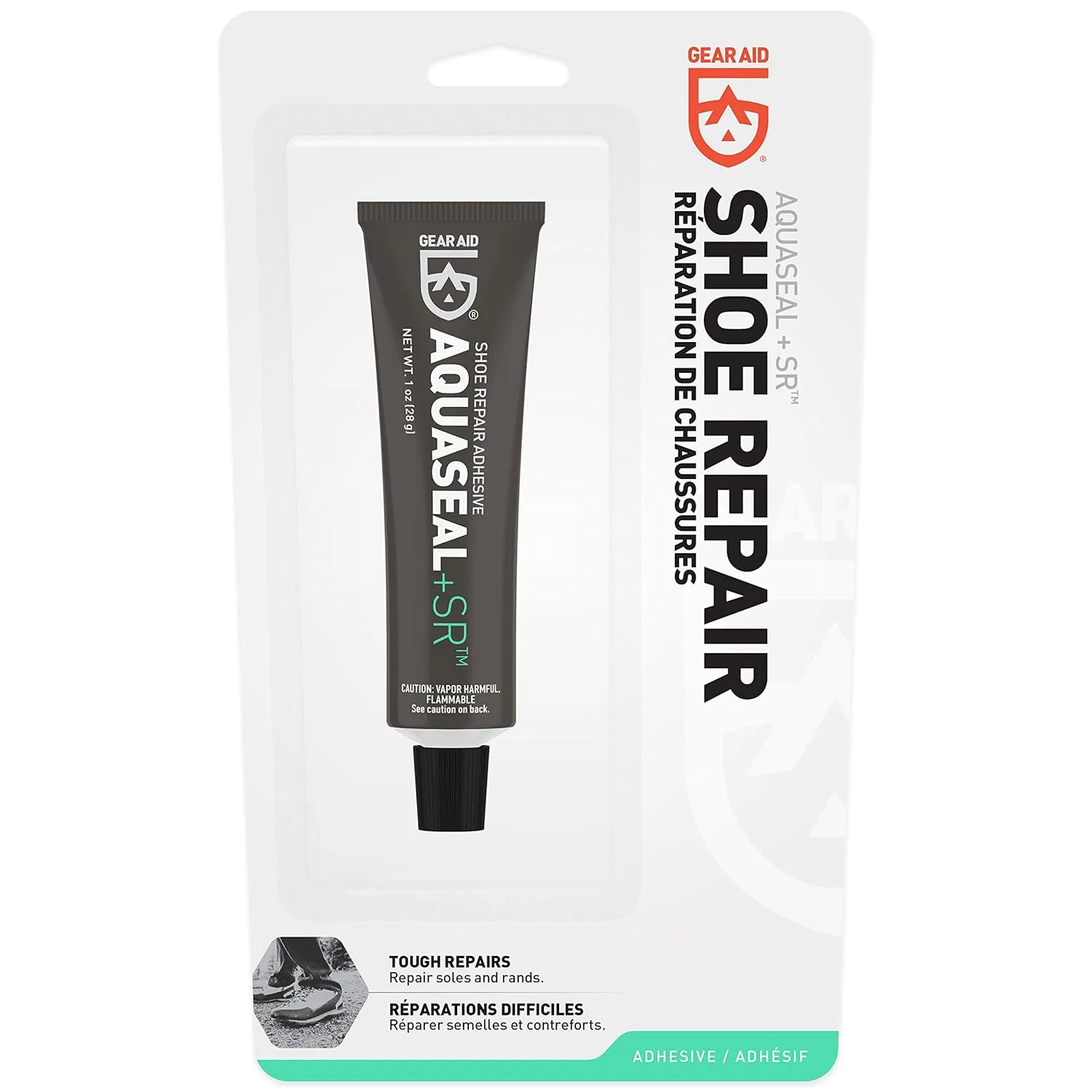 GEAR AID Aquaseal SR Shoe Repair Adhesive For Fixing Holes in Hiking, Work, Boots, Rainboots, Shoes, Soles and Rebuild Heels, Clear, 1 oz, 1 Pack