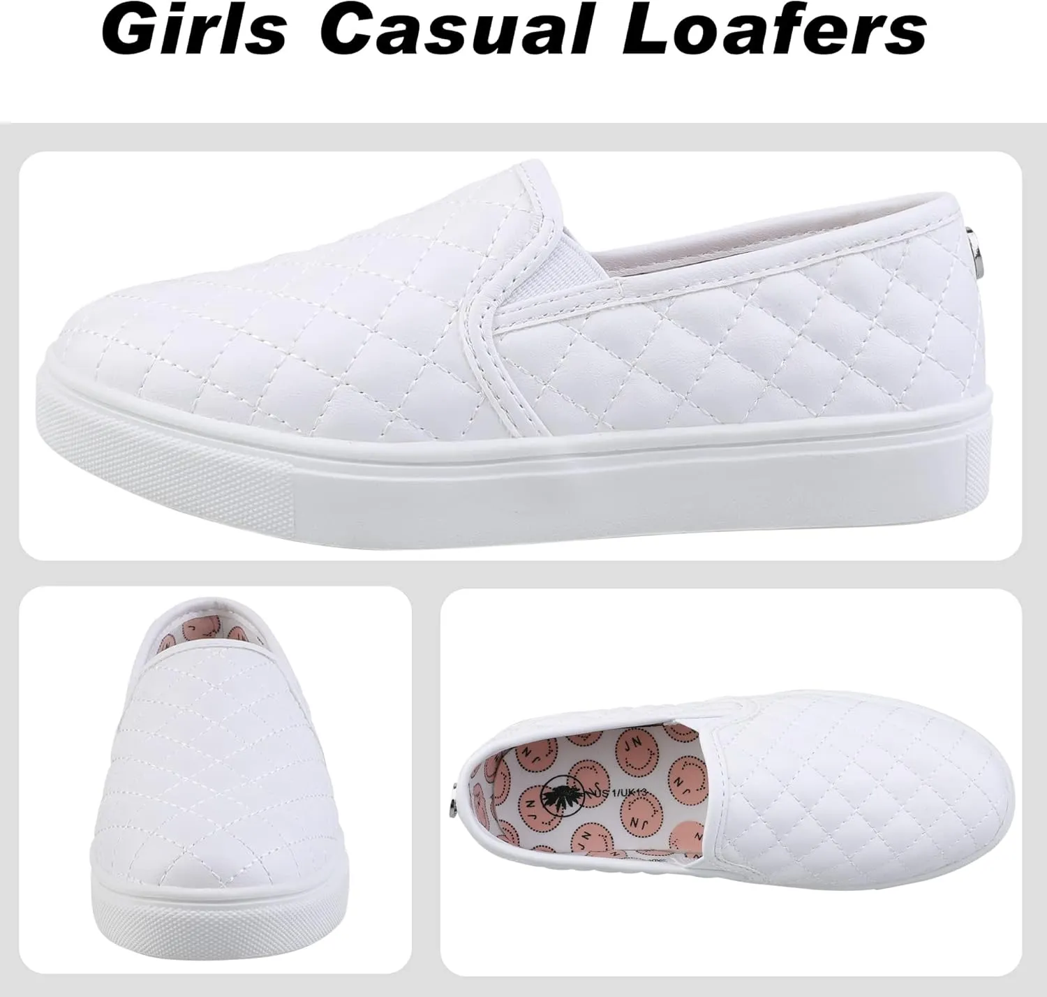 Girls Sneakers Slip On Casual Sneakers for Girls Nonslip Comfort Lightweight Flats Shoes for Big Girls Little Girls